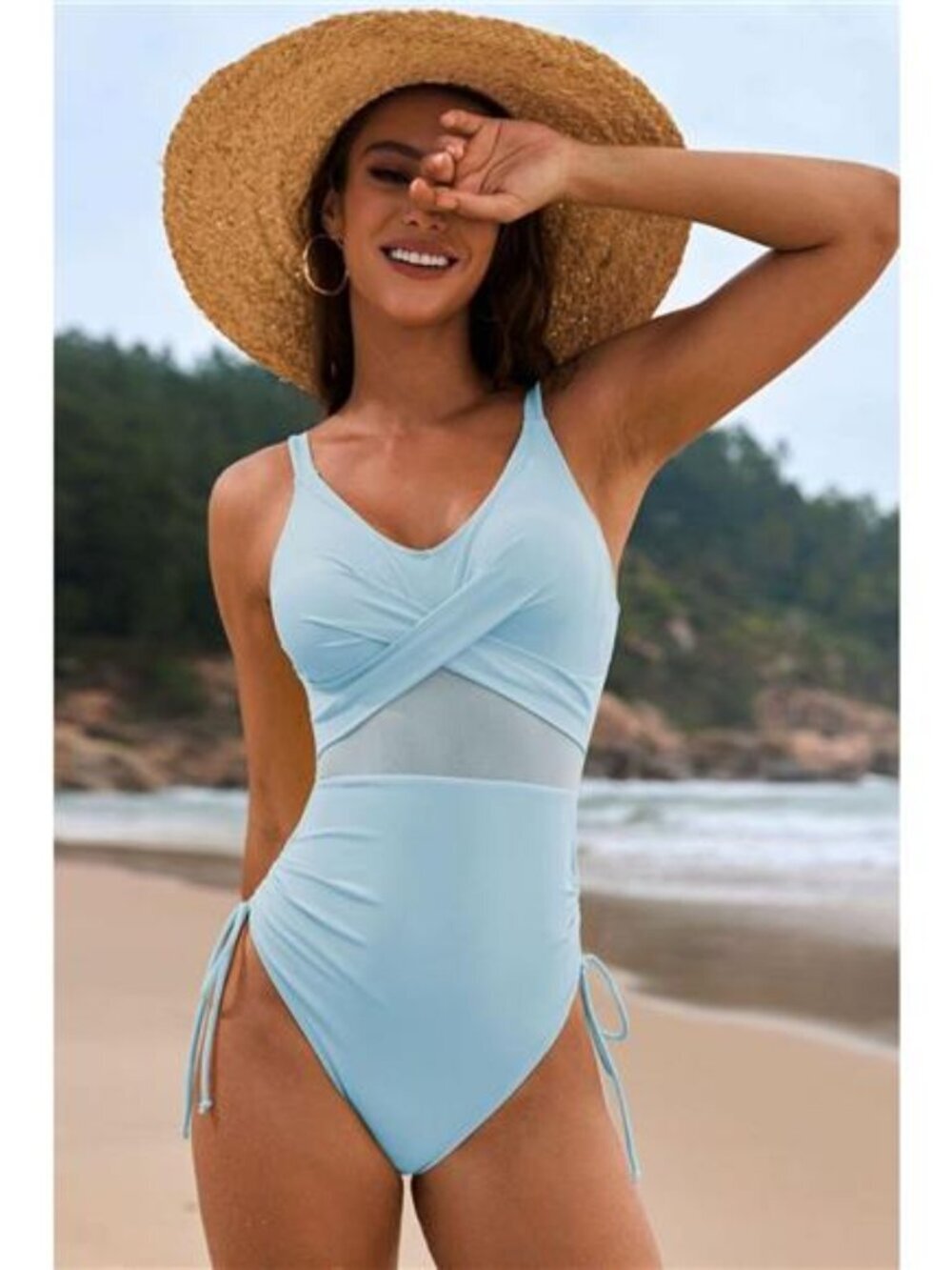 Drawstring Ruched V-Neck One-Piece Swimwear - Picture 13 of 15